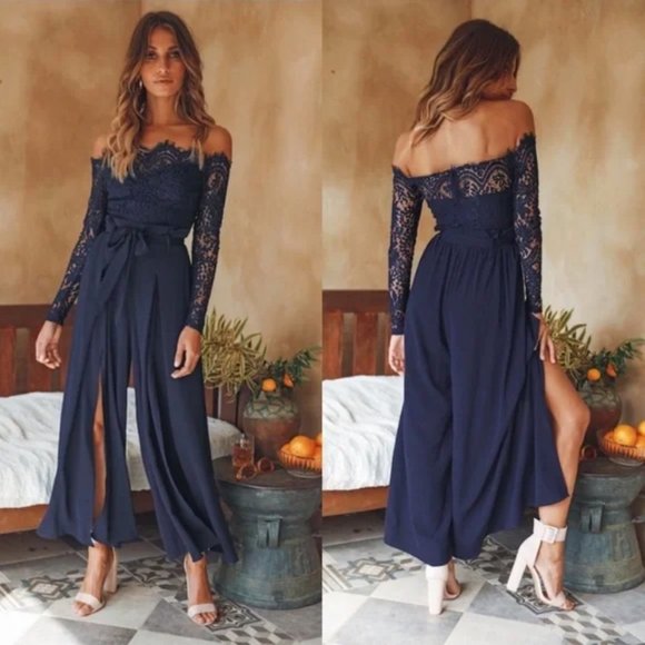Hello Molly Pants - Hello Molly Things Work Out Lace Romper Jumpsuit Navy NWT | 4